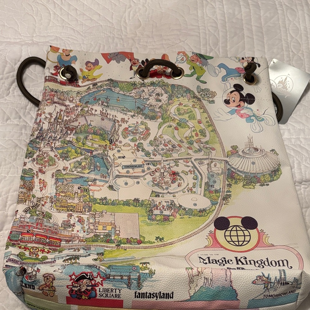 Walt Disney World Magic Kingdom Drawstring Backpack with Park Map Print RARE